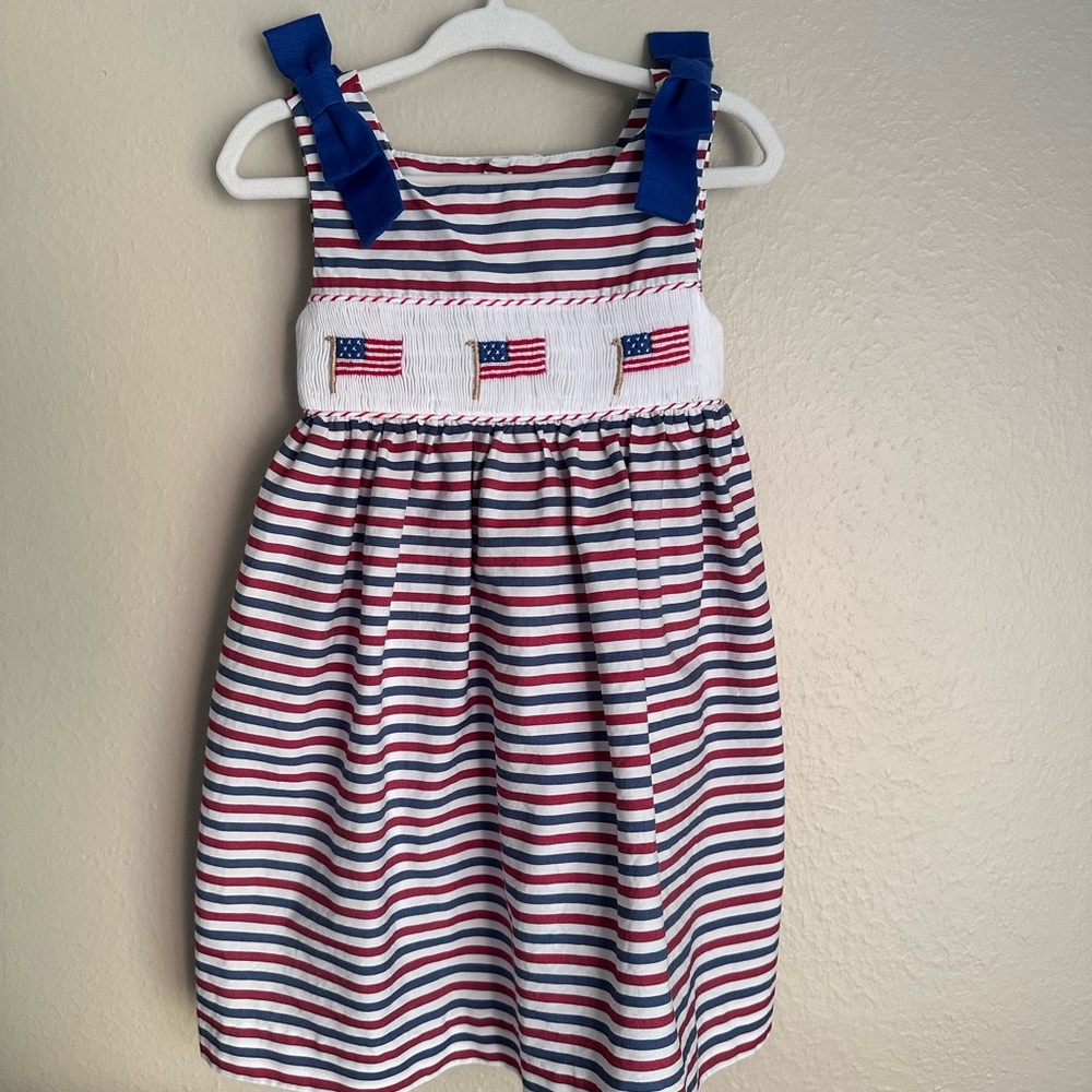Edgehill Collection Red, White, and Blue Striped Dress 18 Month Flag Smocked